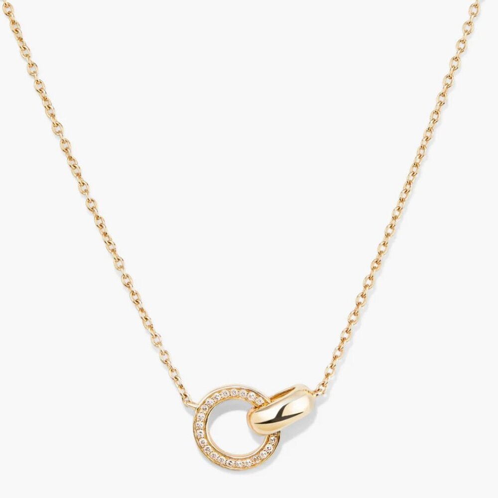 Mejuri 14K Yellow Gold Pavé Diamond Linked Necklace – Adjustable 16–18” New